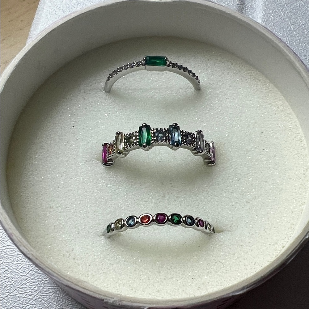 Vibrant Silver Ring Set with Multicolor Gemstones